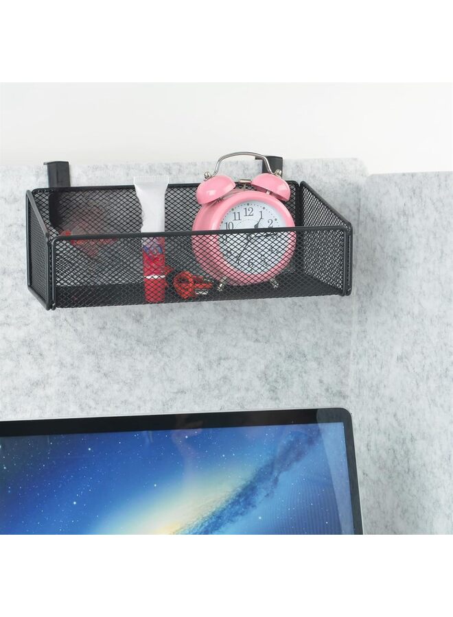 LAMAY Cubicle Shelf - Hanging Floating Shelves Storage Organizer for Office Wall/Desk Partitions Easy Hang-on Metal Mesh Cubicle File Holder with 5 Pairs Plastic Hangers - Image 5
